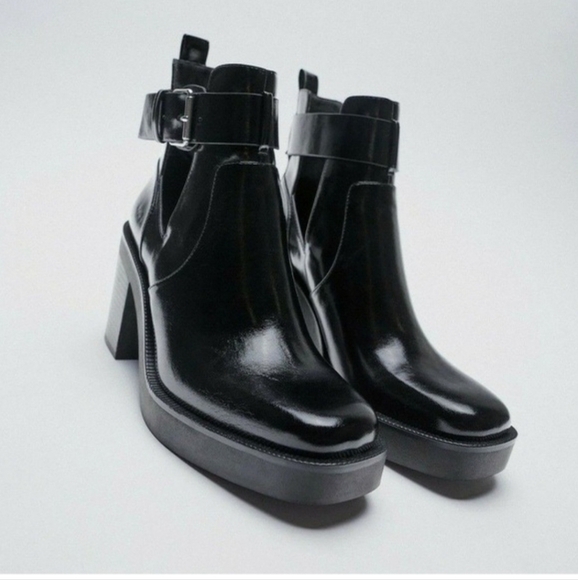 Zara Black Leather Ankle Boots - Picture 1 of 10